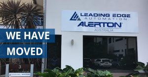 Leading Edge Automation / Alerton Australia office sign on new Queensland office building straight on with we have moved text